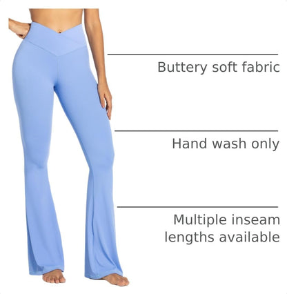 Flare Leggings, Crossover Yoga Pants with Tummy Control, High-Waisted and Wide Leg