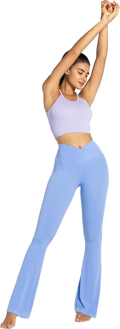 Flare Leggings, Crossover Yoga Pants with Tummy Control, High-Waisted and Wide Leg
