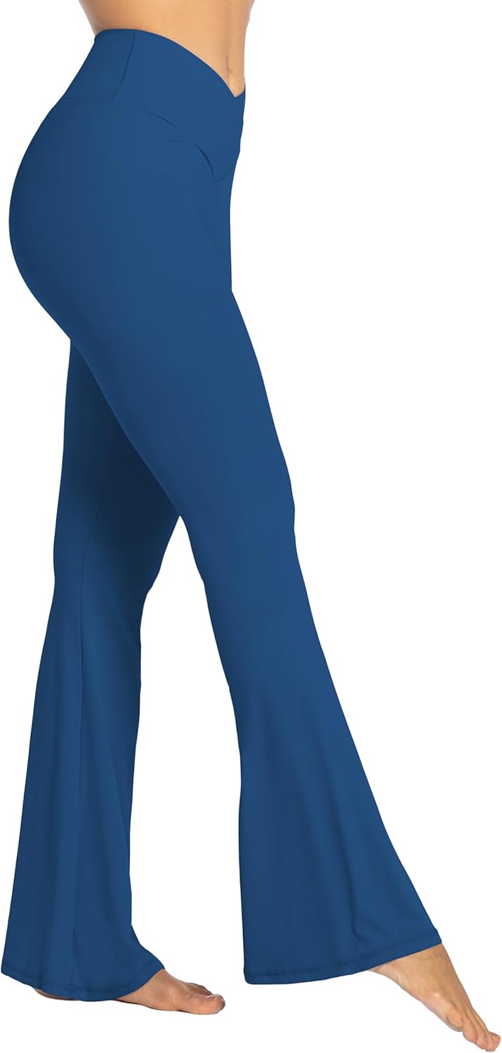 Flare Leggings, Crossover Yoga Pants with Tummy Control, High-Waisted and Wide Leg