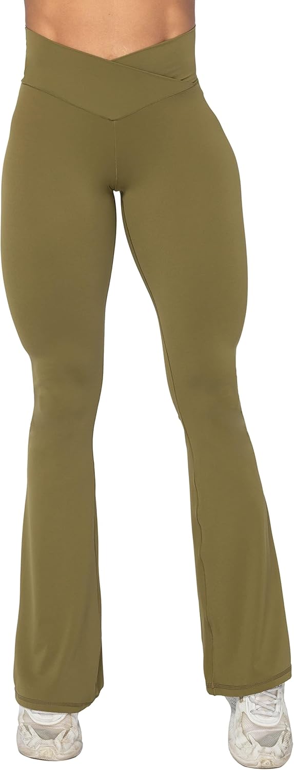 Flare Leggings, Crossover Yoga Pants with Tummy Control, High-Waisted and Wide Leg