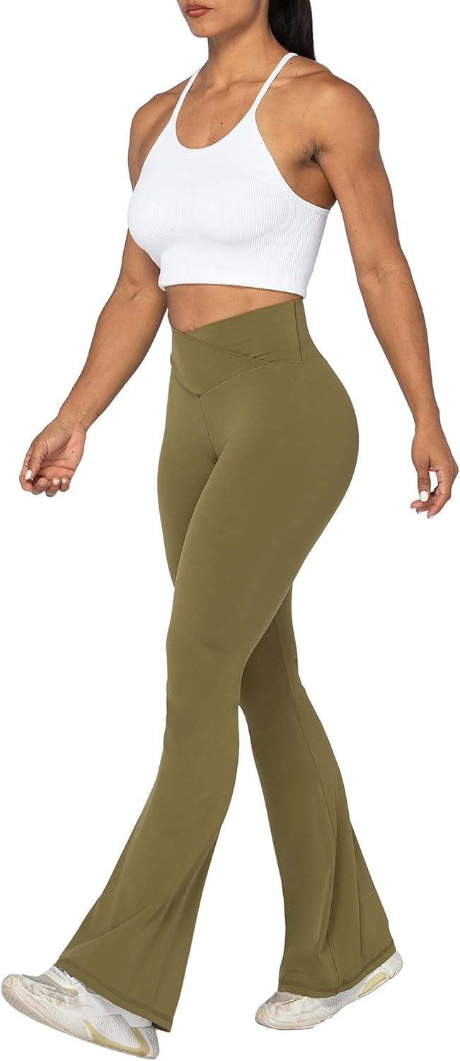 Flare Leggings, Crossover Yoga Pants with Tummy Control, High-Waisted and Wide Leg