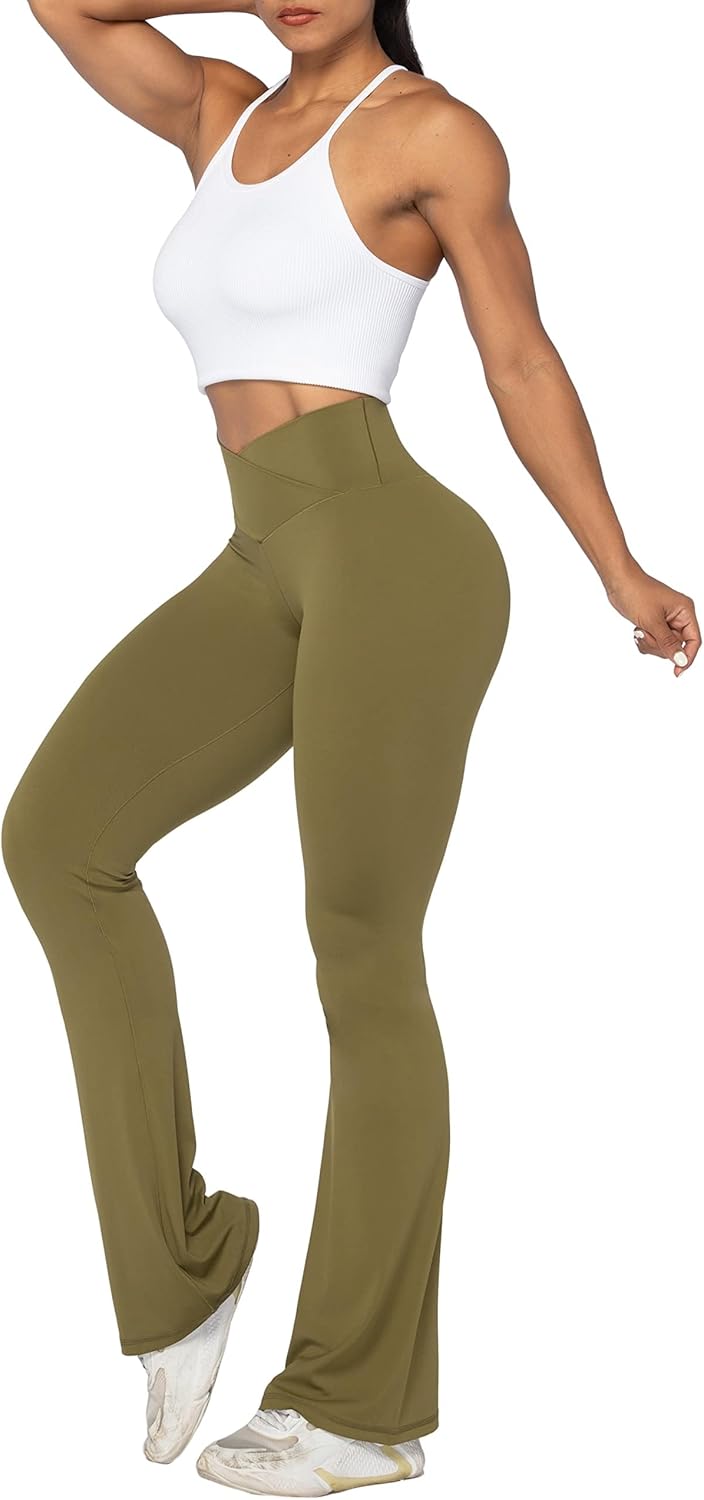 Flare Leggings, Crossover Yoga Pants with Tummy Control, High-Waisted and Wide Leg