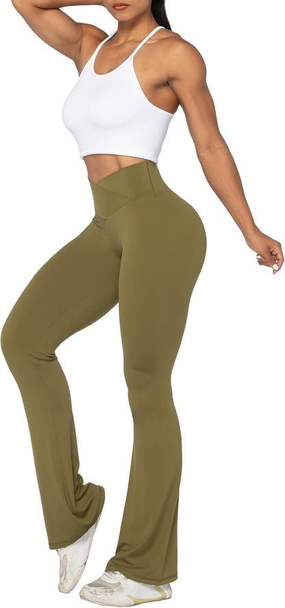 Flare Leggings, Crossover Yoga Pants with Tummy Control, High-Waisted and Wide Leg