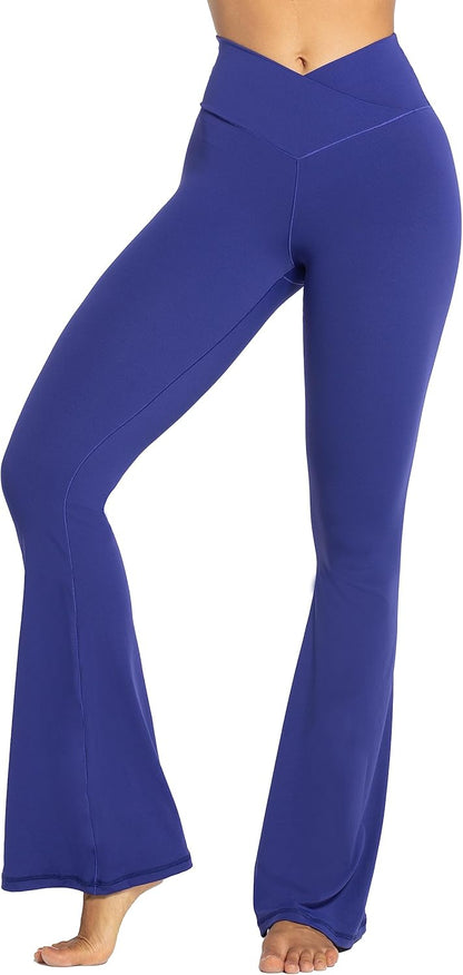 Flare Leggings, Crossover Yoga Pants with Tummy Control, High-Waisted and Wide Leg