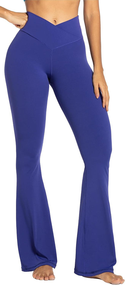 Flare Leggings, Crossover Yoga Pants with Tummy Control, High-Waisted and Wide Leg