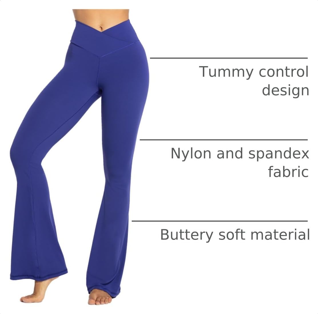 Flare Leggings, Crossover Yoga Pants with Tummy Control, High-Waisted and Wide Leg
