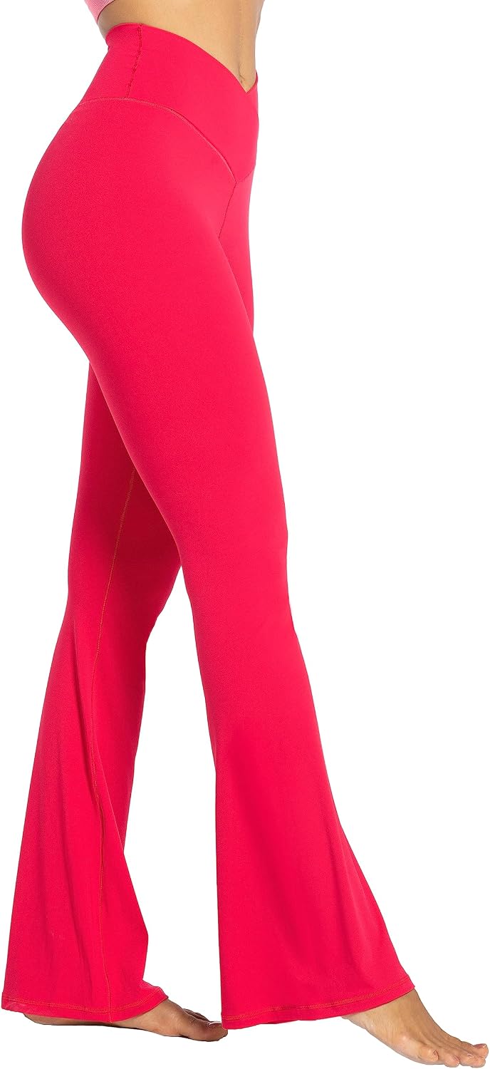 Flare Leggings, Crossover Yoga Pants with Tummy Control, High-Waisted and Wide Leg