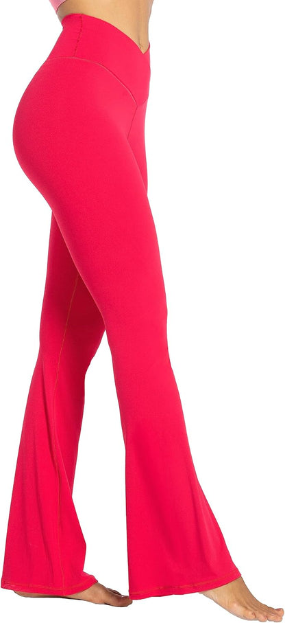Flare Leggings, Crossover Yoga Pants with Tummy Control, High-Waisted and Wide Leg