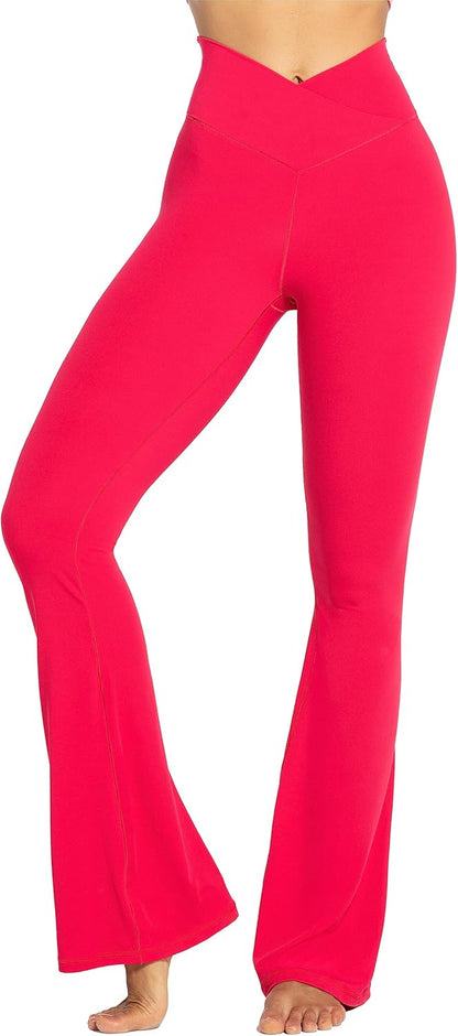 Flare Leggings, Crossover Yoga Pants with Tummy Control, High-Waisted and Wide Leg