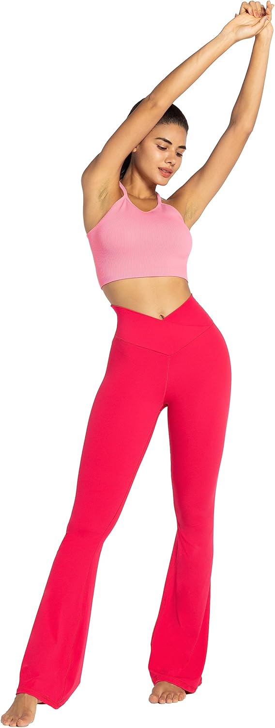 Flare Leggings, Crossover Yoga Pants with Tummy Control, High-Waisted and Wide Leg