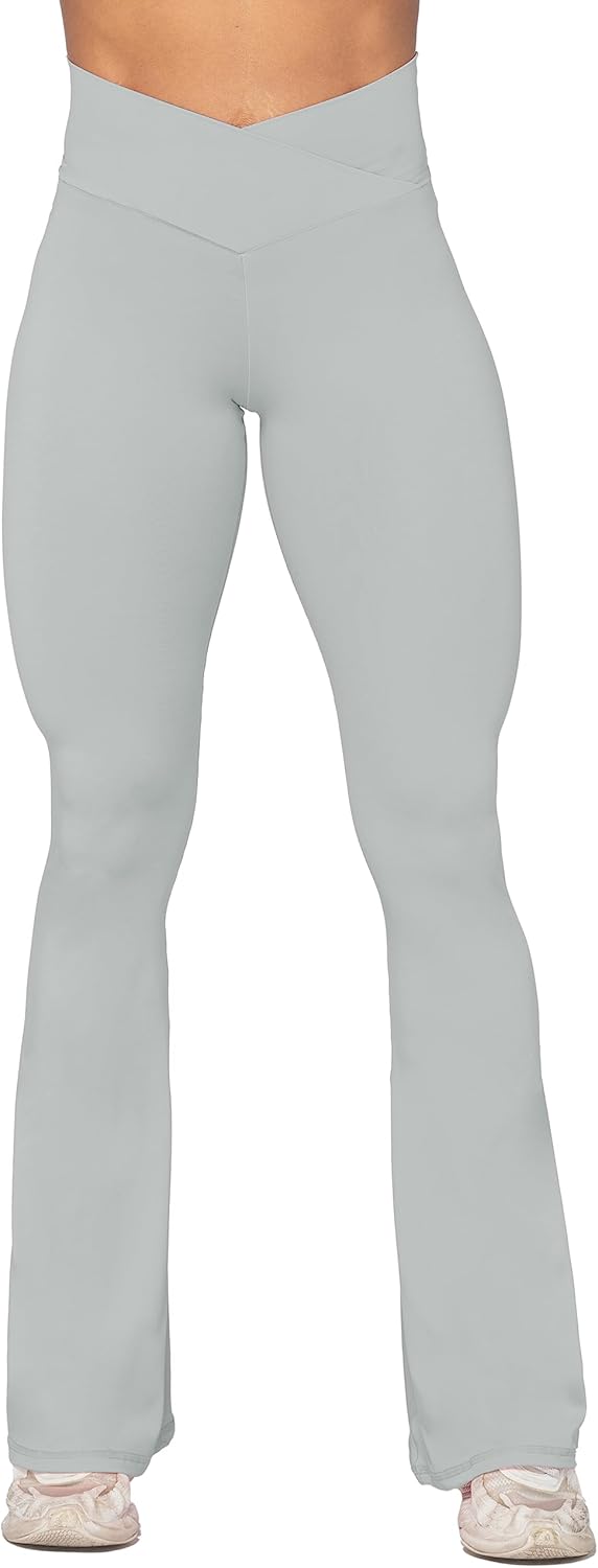 Flare Leggings, Crossover Yoga Pants with Tummy Control, High-Waisted and Wide Leg