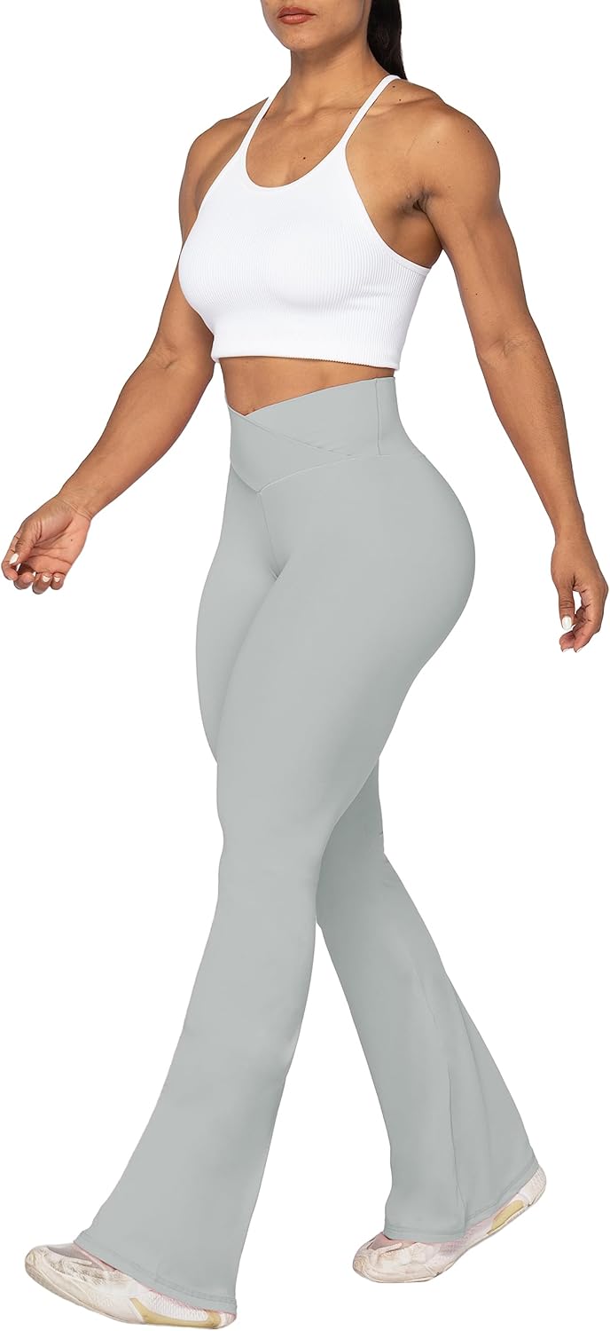 Flare Leggings, Crossover Yoga Pants with Tummy Control, High-Waisted and Wide Leg