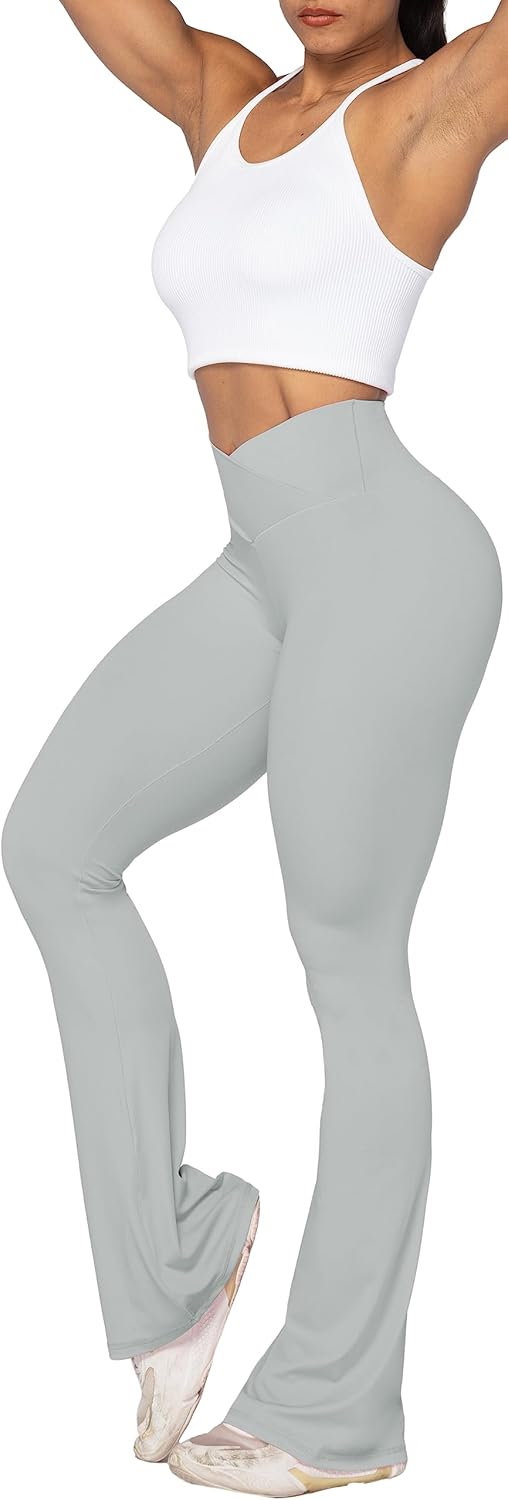 Flare Leggings, Crossover Yoga Pants with Tummy Control, High-Waisted and Wide Leg