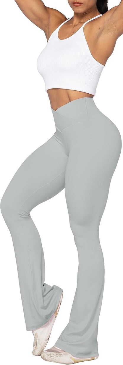 Flare Leggings, Crossover Yoga Pants with Tummy Control, High-Waisted and Wide Leg