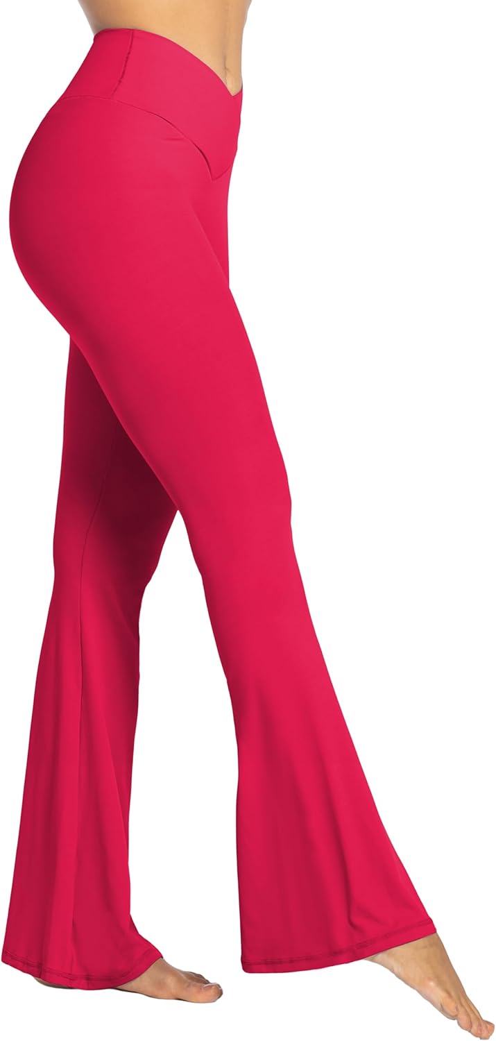 Flare Leggings, Crossover Yoga Pants with Tummy Control, High-Waisted and Wide Leg