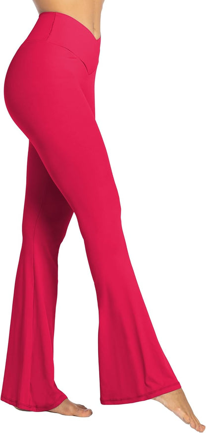 Flare Leggings, Crossover Yoga Pants with Tummy Control, High-Waisted and Wide Leg