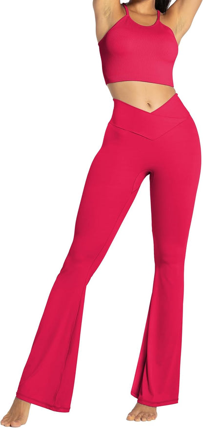 Flare Leggings, Crossover Yoga Pants with Tummy Control, High-Waisted and Wide Leg