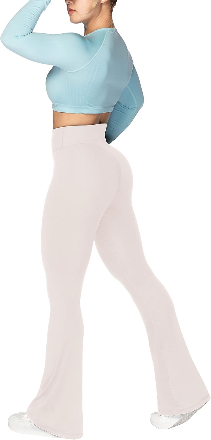 Flare Leggings, Crossover Yoga Pants with Tummy Control, High-Waisted and Wide Leg