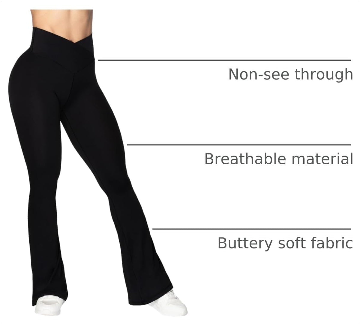 Flare Leggings, Crossover Yoga Pants with Tummy Control, High-Waisted and Wide Leg