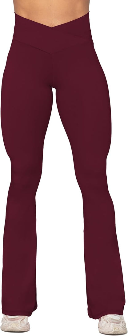 Flare Leggings, Crossover Yoga Pants with Tummy Control, High-Waisted and Wide Leg