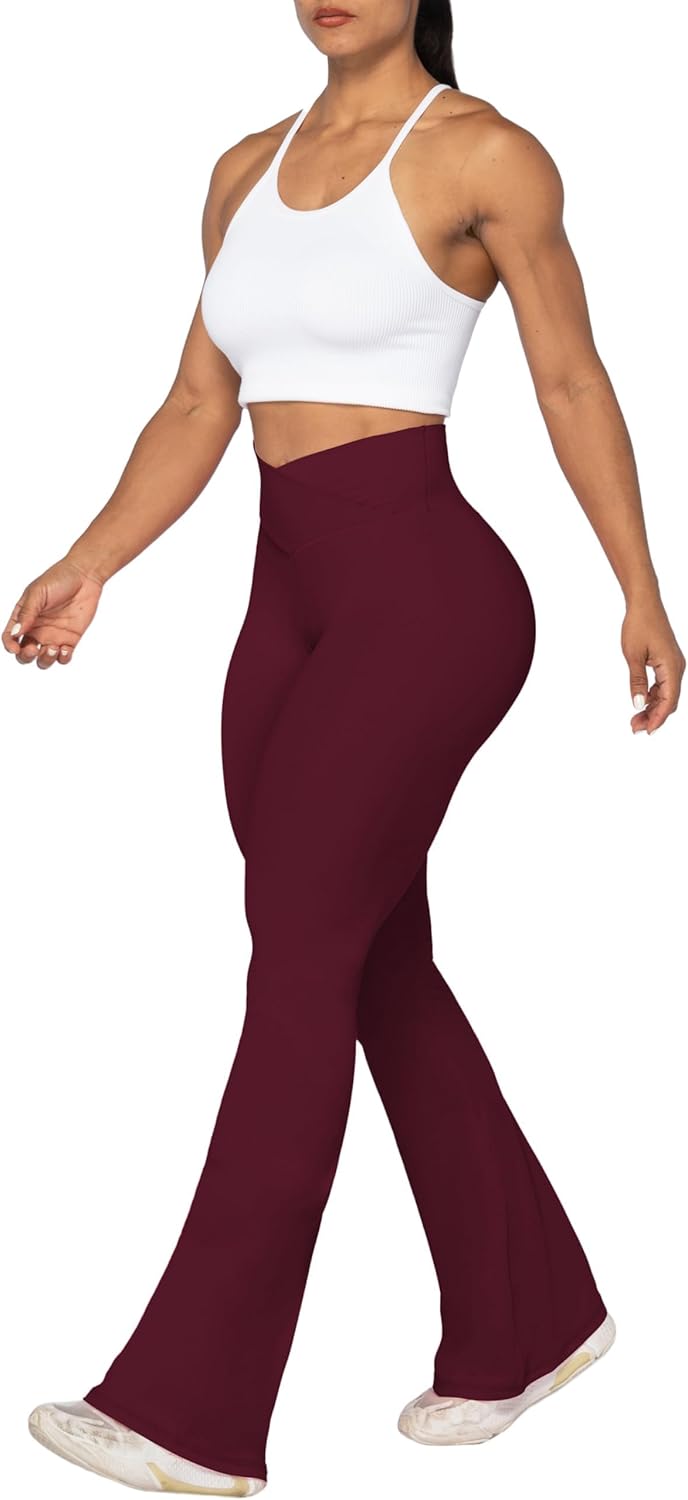 Flare Leggings, Crossover Yoga Pants with Tummy Control, High-Waisted and Wide Leg