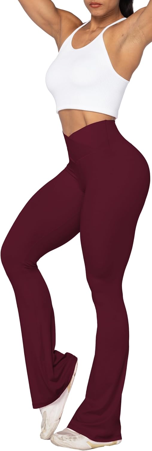 Flare Leggings, Crossover Yoga Pants with Tummy Control, High-Waisted and Wide Leg