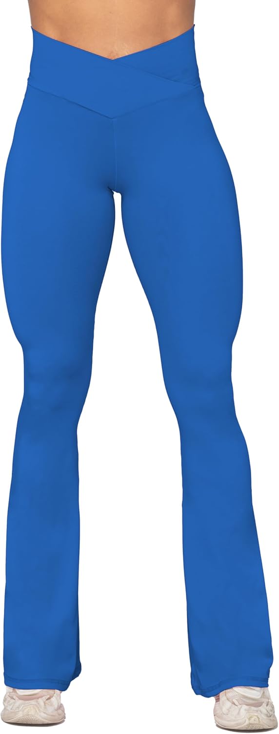 Flare Leggings, Crossover Yoga Pants with Tummy Control, High-Waisted and Wide Leg