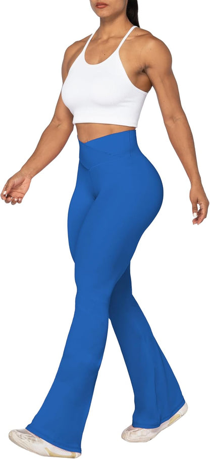 Flare Leggings, Crossover Yoga Pants with Tummy Control, High-Waisted and Wide Leg