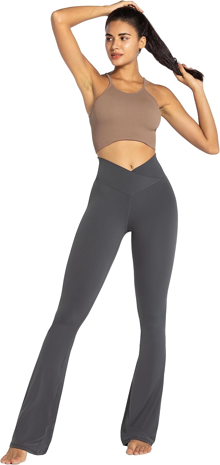 Flare Leggings, Crossover Yoga Pants with Tummy Control, High-Waisted and Wide Leg