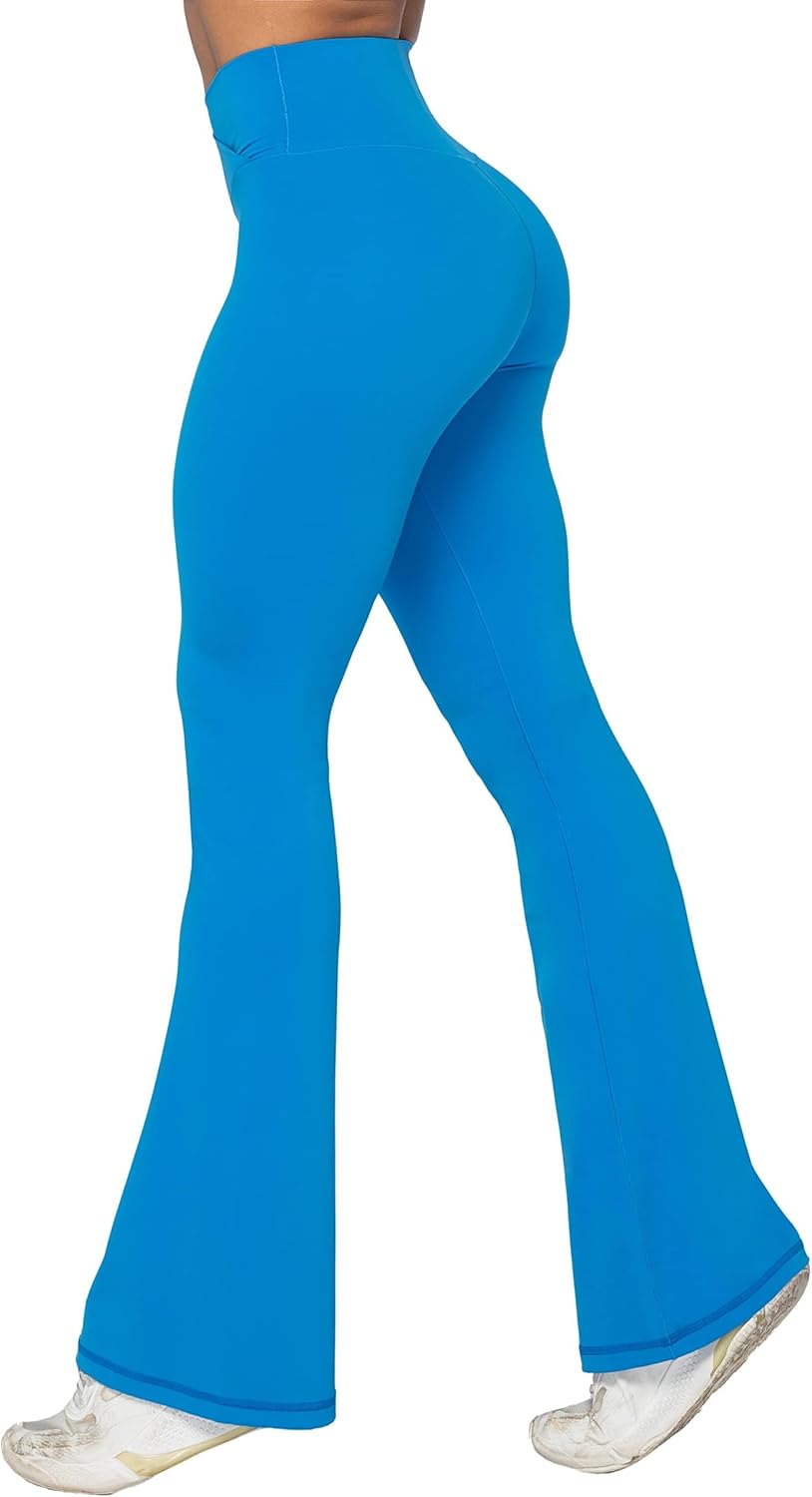 Flare Leggings, Crossover Yoga Pants with Tummy Control, High-Waisted and Wide Leg