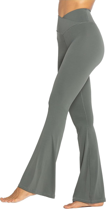 Flare Leggings, Crossover Yoga Pants with Tummy Control, High-Waisted and Wide Leg