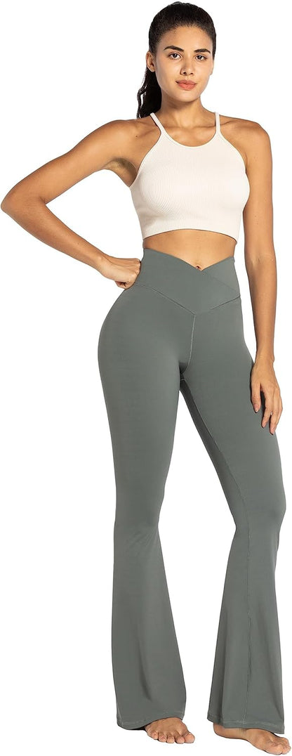 Flare Leggings, Crossover Yoga Pants with Tummy Control, High-Waisted and Wide Leg