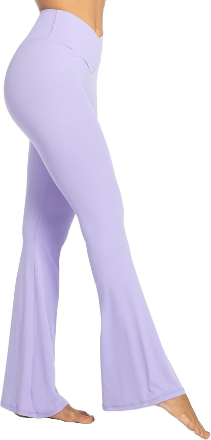 Flare Leggings, Crossover Yoga Pants with Tummy Control, High-Waisted and Wide Leg