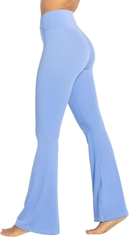 Flare Leggings, Crossover Yoga Pants with Tummy Control, High-Waisted and Wide Leg