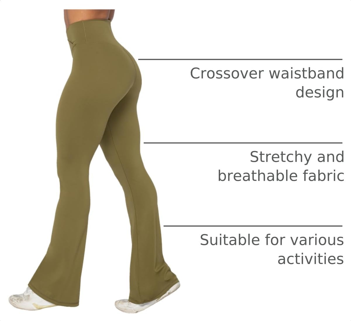 Flare Leggings, Crossover Yoga Pants with Tummy Control, High-Waisted and Wide Leg