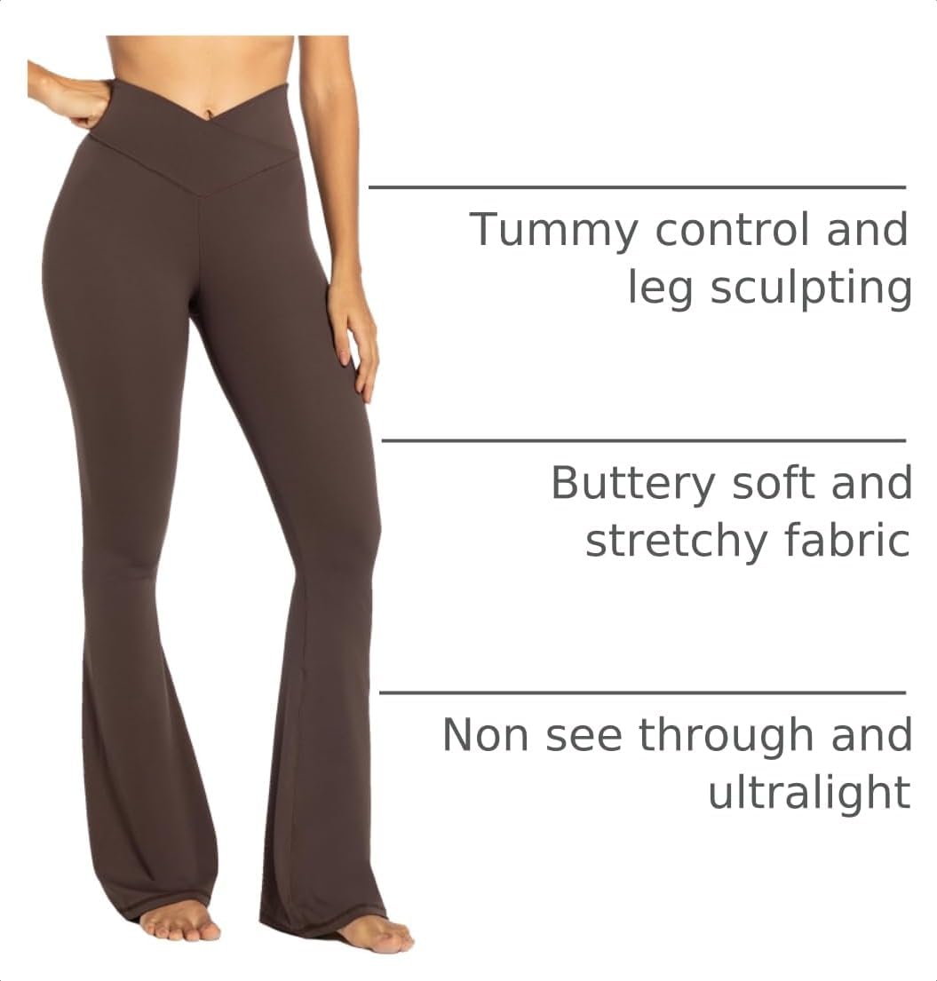 Flare Leggings, Crossover Yoga Pants with Tummy Control, High-Waisted and Wide Leg