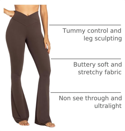 Flare Leggings, Crossover Yoga Pants with Tummy Control, High-Waisted and Wide Leg