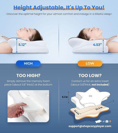Ultra Pain Relief Cooling Pillow for Neck Support, Adjustable Cervical Pillow Cozy Sleeping, Odorless Ergonomic Contour Memory Foam Pillows, Orthopedic Bed Pillow for Side Back Stomach Sleeper