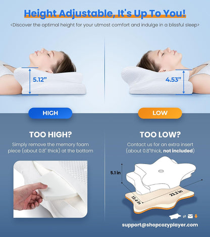 Ultra Pain Relief Cooling Pillow for Neck Support, Adjustable Cervical Pillow Cozy Sleeping, Odorless Ergonomic Contour Memory Foam Pillows, Orthopedic Bed Pillow for Side Back Stomach Sleeper