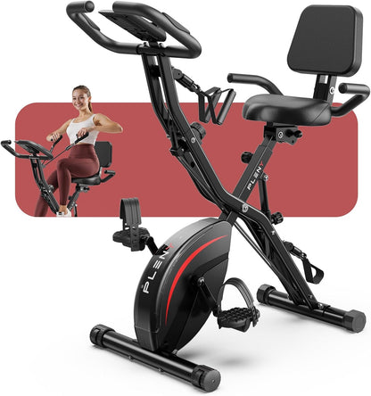 Folding Exercise Bike, 5 IN 1 Stationary Bikes for Home 6.6 LBS Flywheel, 330LB Weight Capacity Back Support Cushion Indoor Workout Cycling Bike for Home Gym