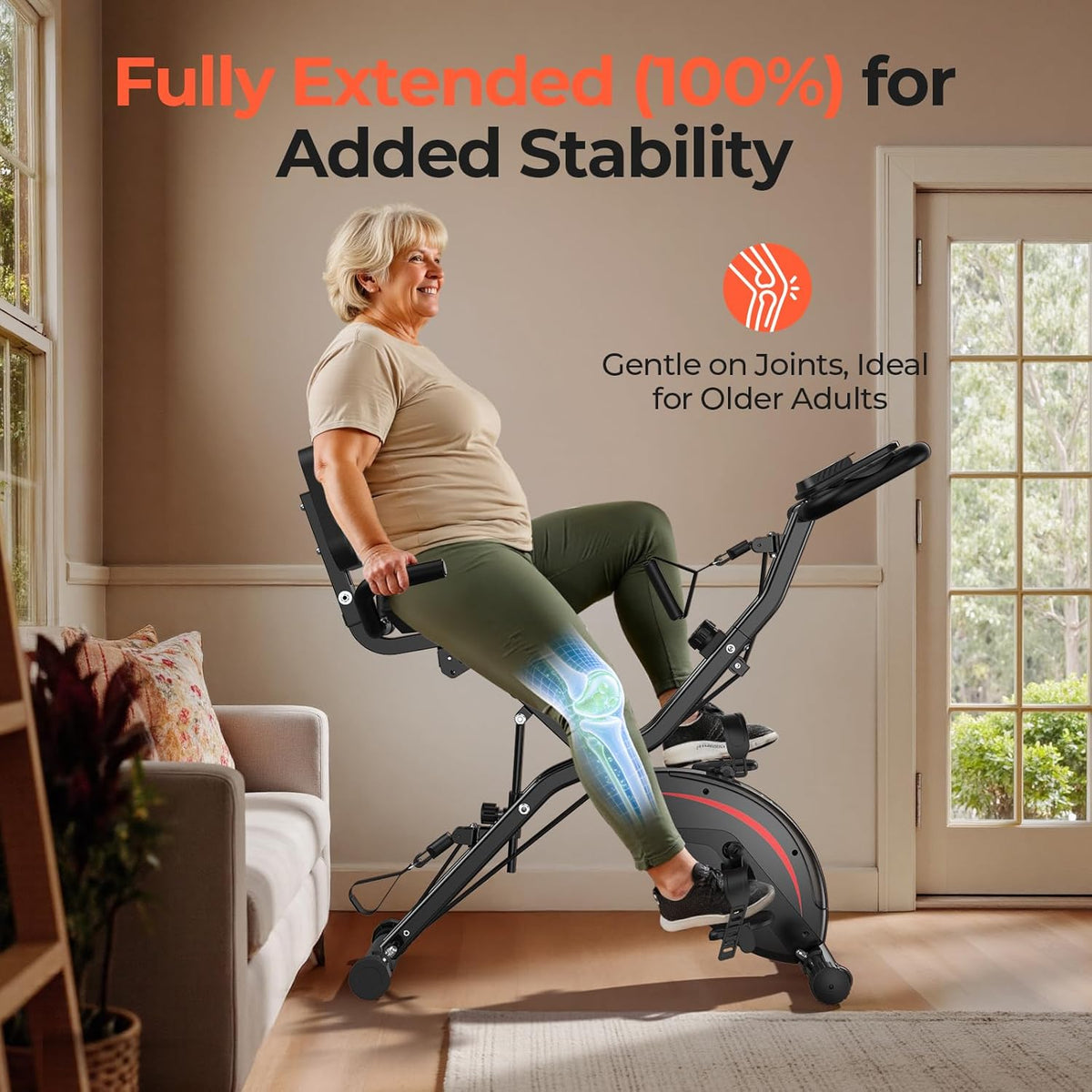 Folding Exercise Bike, 5 IN 1 Stationary Bikes for Home 6.6 LBS Flywheel, 330LB Weight Capacity Back Support Cushion Indoor Workout Cycling Bike for Home Gym