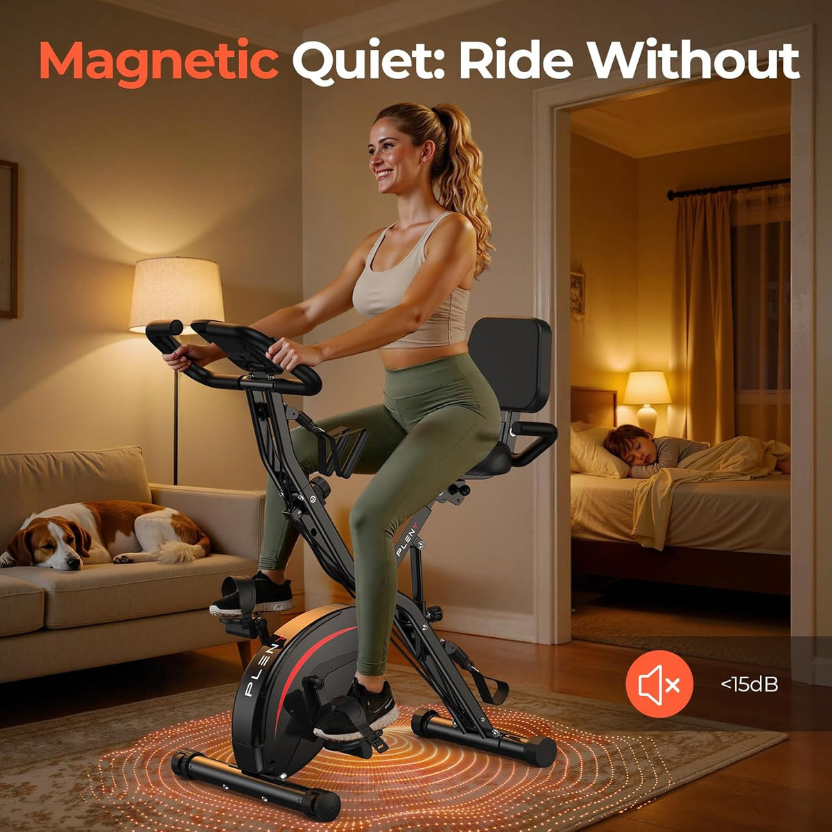Folding Exercise Bike, 5 IN 1 Stationary Bikes for Home 6.6 LBS Flywheel, 330LB Weight Capacity Back Support Cushion Indoor Workout Cycling Bike for Home Gym