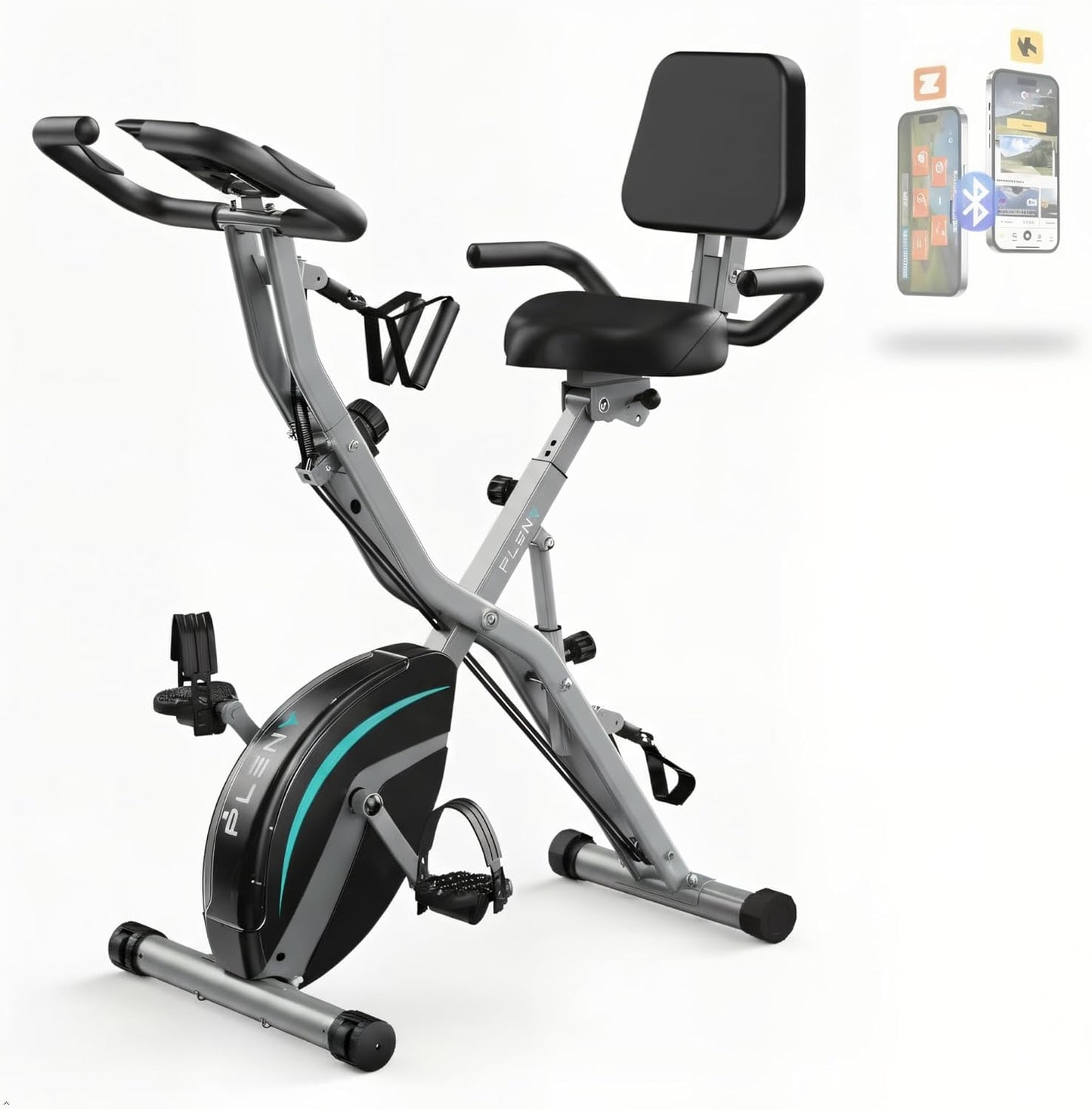 Folding Exercise Bike, 5 IN 1 Stationary Bikes for Home 6.6 LBS Flywheel, 330LB Weight Capacity Back Support Cushion Indoor Workout Cycling Bike for Home Gym
