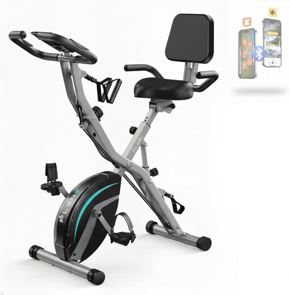 Folding Exercise Bike, 5 IN 1 Stationary Bikes for Home 6.6 LBS Flywheel, 330LB Weight Capacity Back Support Cushion Indoor Workout Cycling Bike for Home Gym