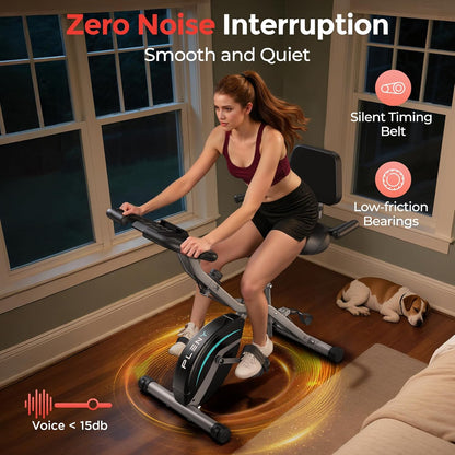 Folding Exercise Bike, 5 IN 1 Stationary Bikes for Home 6.6 LBS Flywheel, 330LB Weight Capacity Back Support Cushion Indoor Workout Cycling Bike for Home Gym