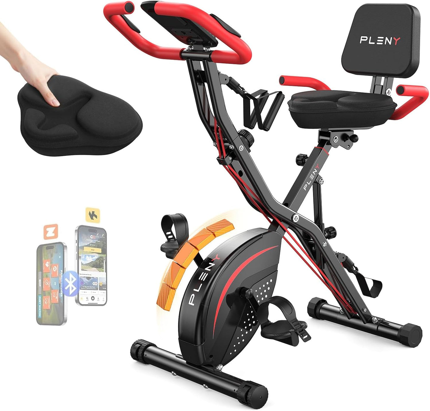 Folding Exercise Bike, 5 IN 1 Stationary Bikes for Home 6.6 LBS Flywheel, 330LB Weight Capacity Back Support Cushion Indoor Workout Cycling Bike for Home Gym