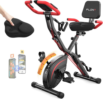 Folding Exercise Bike, 5 IN 1 Stationary Bikes for Home 6.6 LBS Flywheel, 330LB Weight Capacity Back Support Cushion Indoor Workout Cycling Bike for Home Gym