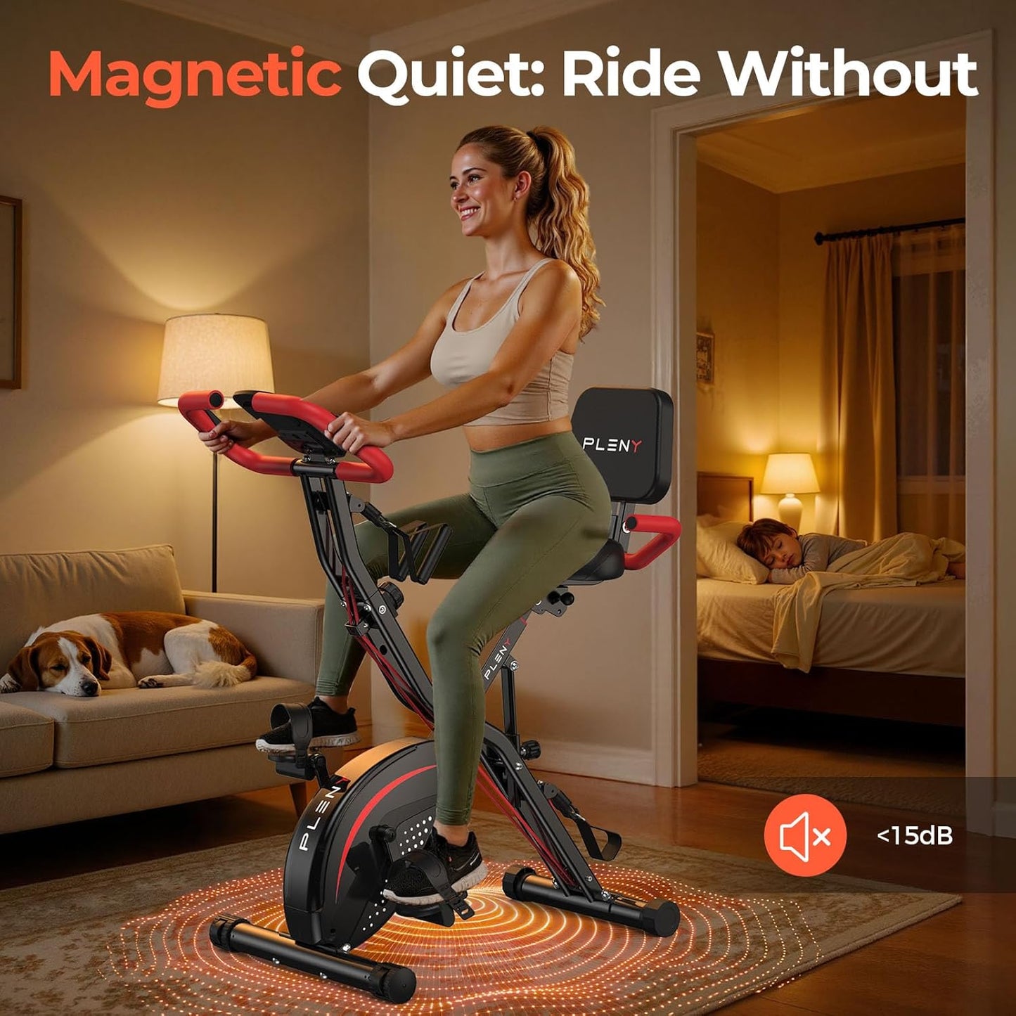 Folding Exercise Bike, 5 IN 1 Stationary Bikes for Home 6.6 LBS Flywheel, 330LB Weight Capacity Back Support Cushion Indoor Workout Cycling Bike for Home Gym