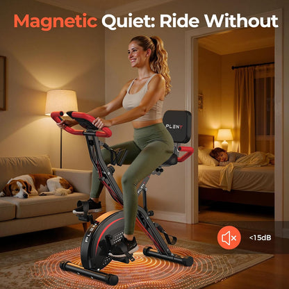 Folding Exercise Bike, 5 IN 1 Stationary Bikes for Home 6.6 LBS Flywheel, 330LB Weight Capacity Back Support Cushion Indoor Workout Cycling Bike for Home Gym