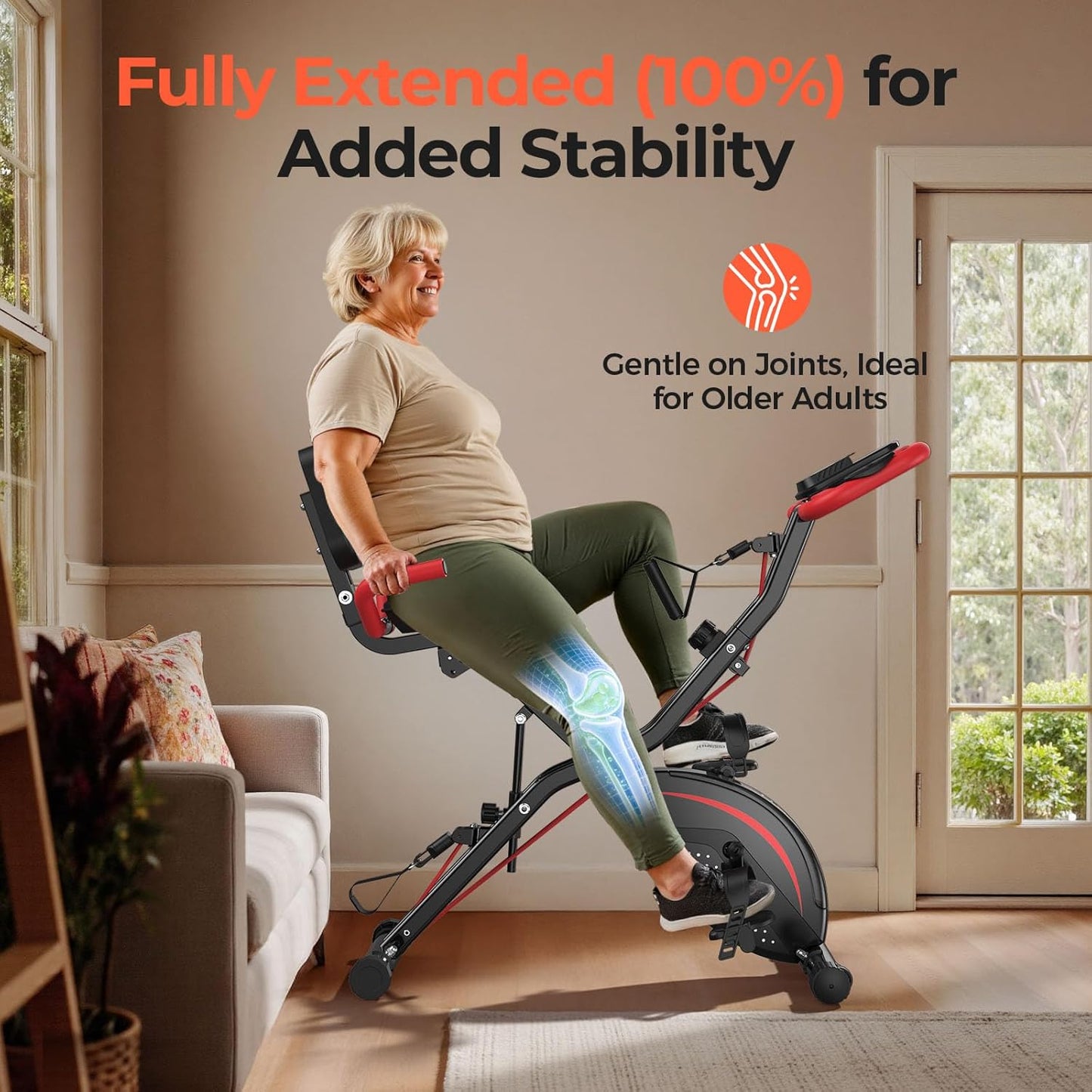 Folding Exercise Bike, 5 IN 1 Stationary Bikes for Home 6.6 LBS Flywheel, 330LB Weight Capacity Back Support Cushion Indoor Workout Cycling Bike for Home Gym
